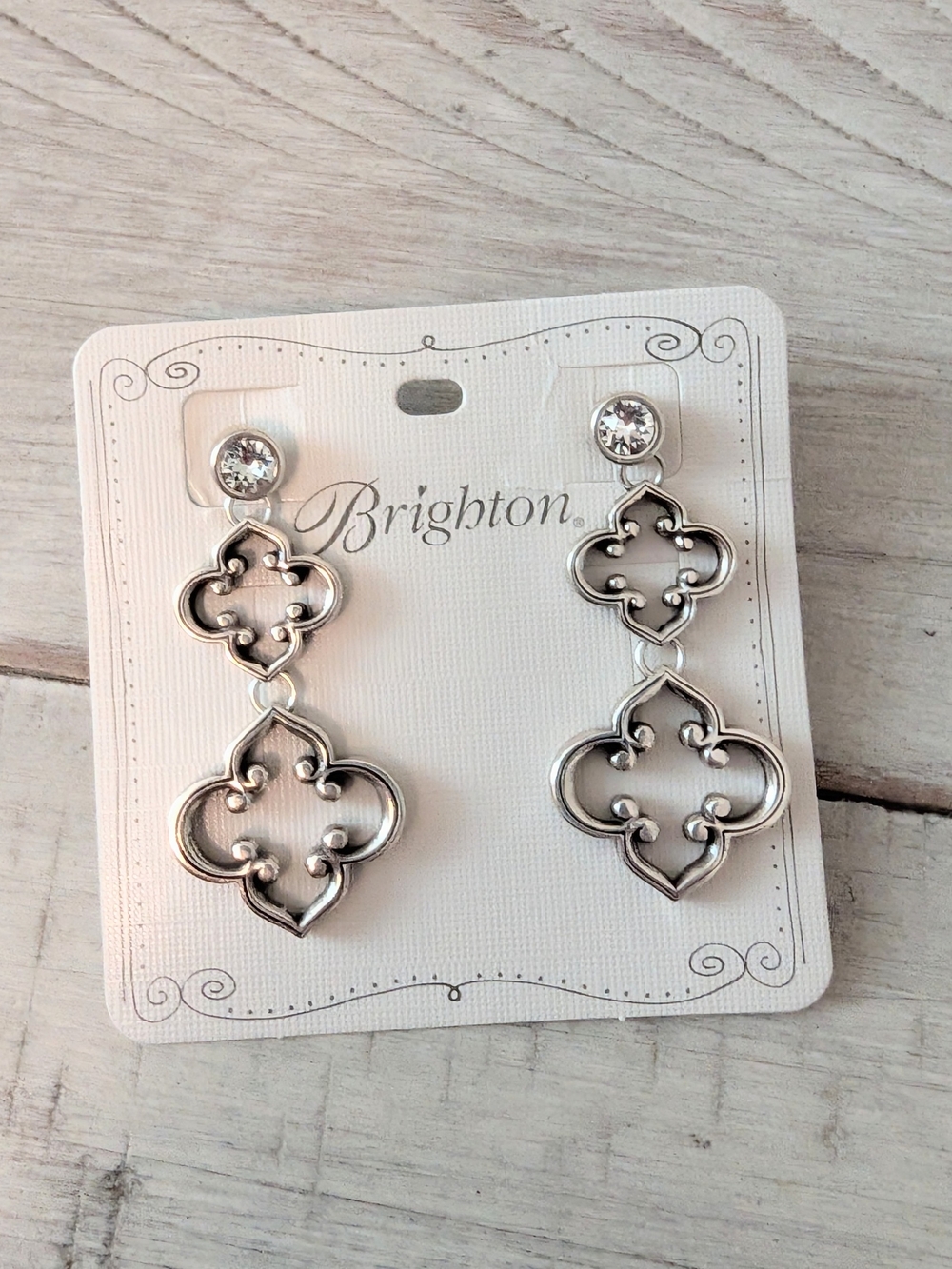 Brighton Toledo Silver Openwork Quatrefoil Double Drop Earrings